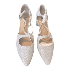 IDIFU Silver Glitter Block Heels | Cross Strap Party Shoes | Size 7.5